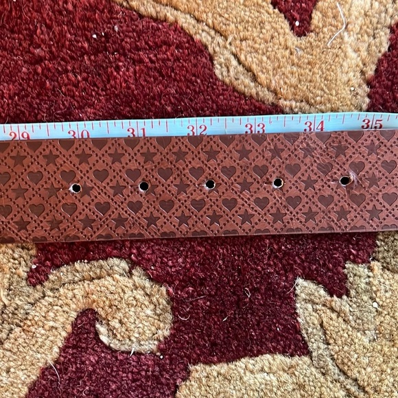 Heart Shaped Stars Stripes Unisex Buckle Stars Hearts Brown Vegan Leather Belt - Picture 5 of 10